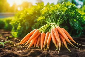 Sustainable carrot production. Sustainable development and green based on renewable can limit climate change and global warming, Ecology, Earth day.