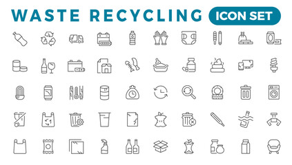 Fototapeta na wymiar Recycling waste line icons. Garbage disposal. Trash separation, waste sorting with further recycling.