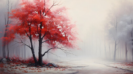 Lonely red autumn tree