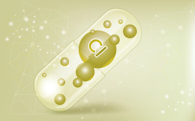 Minerals CL, Chlorum, vitamin inside a translucent capsule, macronutrient, dietary supplement on a green gradient background, medical information poster.