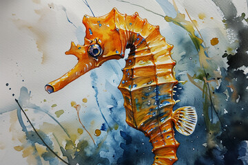 painting of a seahorse - obrazy, fototapety, plakaty