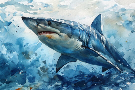 painting of a shark