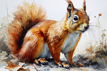 painting of a squirrel - obrazy, fototapety, plakaty