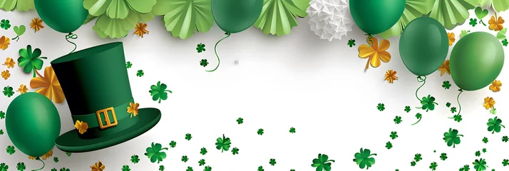 Foto op Canvas St Patricks Day Paper Banner Hat Shamrocks Balloons © john