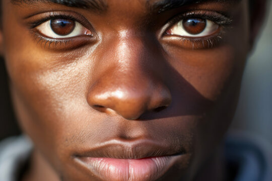 Close up portrait of an attractive dark-skinned guy with beautiful expressive eyes