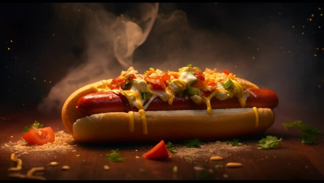 delicious hotdog with smoke
