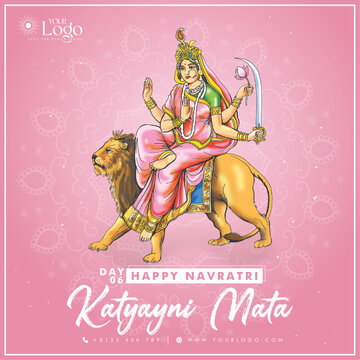 Happy Navratri Day wise post templates design Day 6 - Katyayani Mata