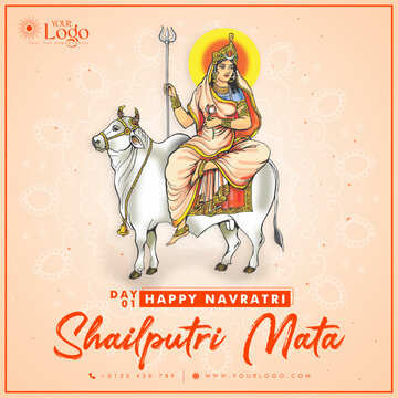 Happy Navratri Day wise post templates design Day 1 - Shailputri Mata