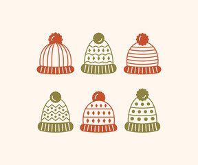 set of hat knitted autumn fall season elements vector design icon collections illustration element object 