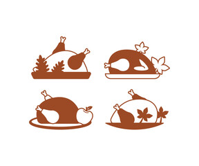 Thanksgiving Turkey Food Icon Vector Design Simple Illustrations Element Collections Sets