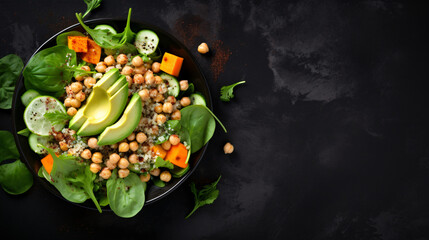 Top view of a salad with avocado - obrazy, fototapety, plakaty