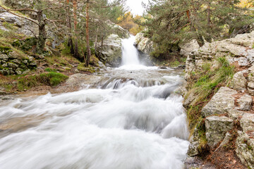 waterfall in a river in the Sierra de Guadarrama in Madrid called Poza de Socrates
