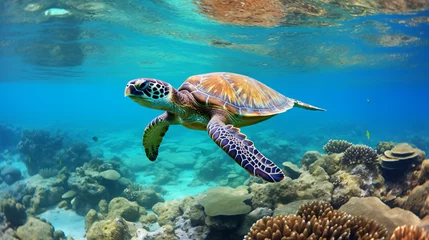 Fotobehang Underwater photographs of swimming sea turtles © franklin