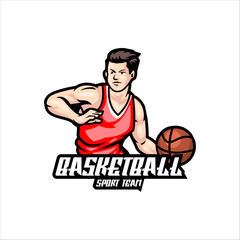Fototapeta na wymiar Illustration Vector Basket Ball Mascot Cartoon Logo Style.