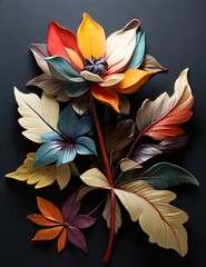 A flower with multi-colored leaves, each leaf a different color 