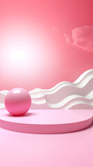 Fototapeta premium Pink minimalist background mock up with podium for product placement display or showcase.