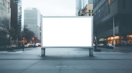 Blank billboard on city street at dusk, urban advertising space. Marketing and promotion concept. Generative AI - obrazy, fototapety, plakaty