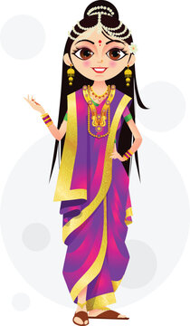  Indian Marathi woman, girl  Marathi Traditional Dress Code  Individually on a white background.