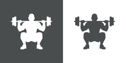 Logo gym fitness. Silueta de hombre musculoso culturista levantando pesas