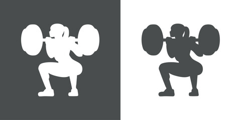 Logo gym fitness. Silueta de mujer musculosa culturista levantando pesas