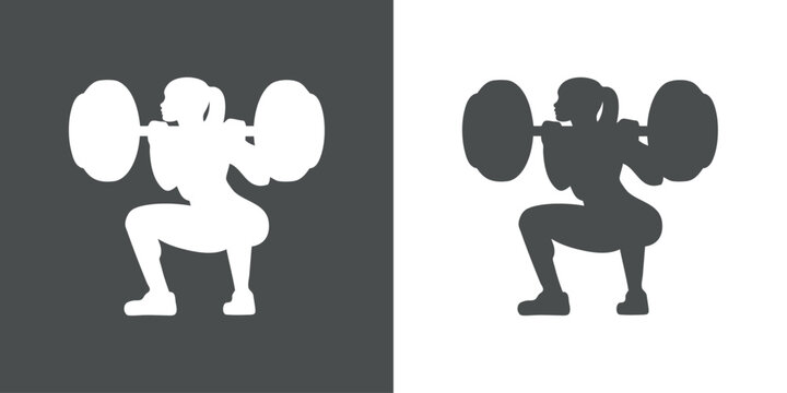 Logo gym fitness. Silueta de mujer musculosa culturista levantando pesas