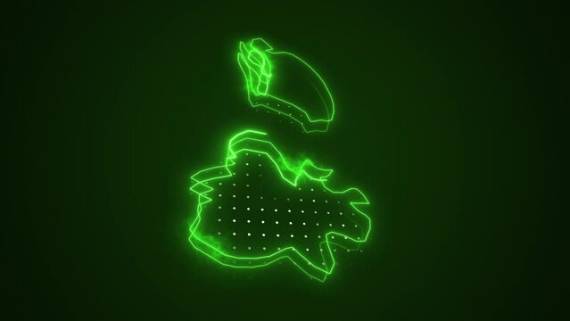 3D Neon Green Antigua and Barbuda Map Borders Outline Loop Background. Neon Green Colored Antigua and Barbuda Map Borders Outline Seamless Loop Dark Background. Antigua and Barbuda Neon Map Bor