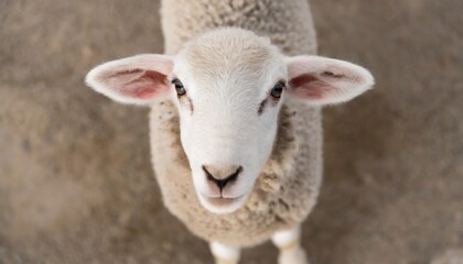 Obraz premium Cute sitting baby goat sheep background banner panorama spring easter. Eid mubarak 