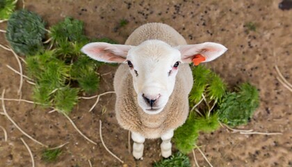 Obraz premium Cute lamb, front view close up image of cute lamb. Eid mubarak.