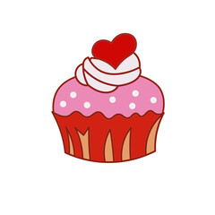 Single Cupcake with Red Love Illustration - Element, Clip Art, and Sticker. No Background