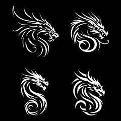 set of silhouette of dragon head logo