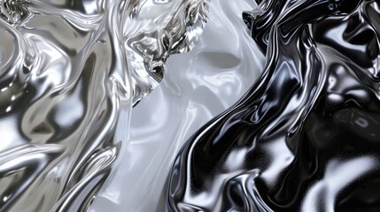 Metal chrome liquid background abstract texture with waves - obrazy, fototapety, plakaty