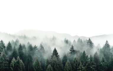 The Silence of Nature in a Fog-Enshrouded Dense Forest Isolated on a Transparent Background PNG - obrazy, fototapety, plakaty