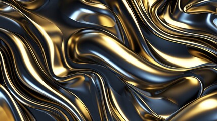 Metallic abstract wavy liquid background with waves - obrazy, fototapety, plakaty