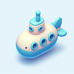 3D icon of a small cute submarine in isometric style on a white background