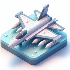 3D icon of a military jet with missiles in isometric style on a white background