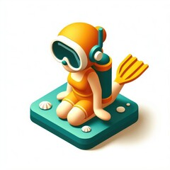 3D icon of a diver girl in isometric style on a white background