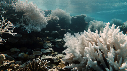 Naklejka na ściany i meble Coral reef that has been bleached and dying by the effects