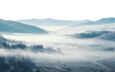 Fototapeta na wymiar The Mystical Presence of Radiation Fog in the Valley Isolated on a Transparent Background PNG