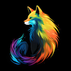 Obraz premium vector rainbow fox black background