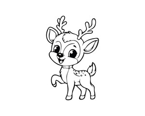 Cute Cartoon of deer illustration for coloring book. outline line art. Printable Design. isolated white background