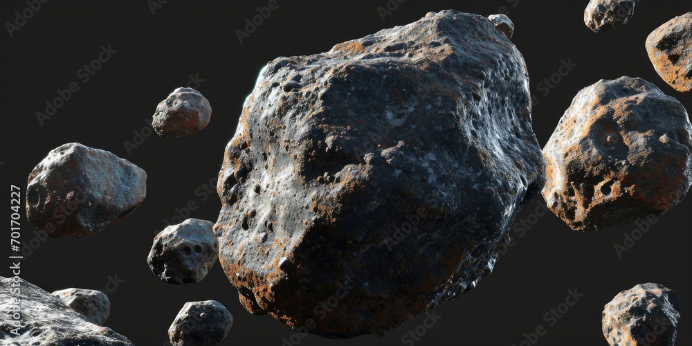 Poster A captivating image capturing the dynamic movement of rocks suspended in mid-air. Perfect for illustrating concepts of motion, power, and unpredictability.
