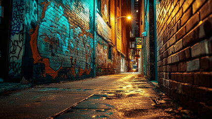Graffiti in narrow alley - obrazy, fototapety, plakaty