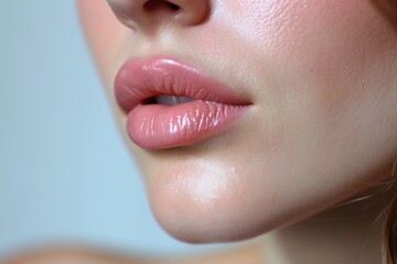 A close-up view of a woman's face with a vibrant pink lip color. Perfect for beauty and cosmetic related projects
