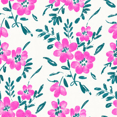 Seamless pattern with bright spring flowers. Digital painting.