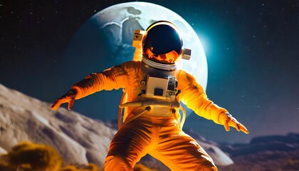 Fototapeta premium Dancing astronaut on the background of the space background