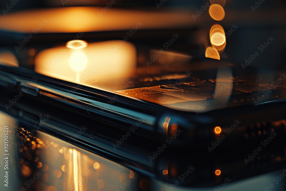 Aufkleber A detailed view of a cell phone resting on a table. This versatile image can be used in various contexts
