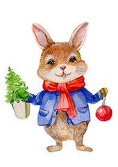 Cute Cartoon Bunny Watercolor Hand Painting - 701705264