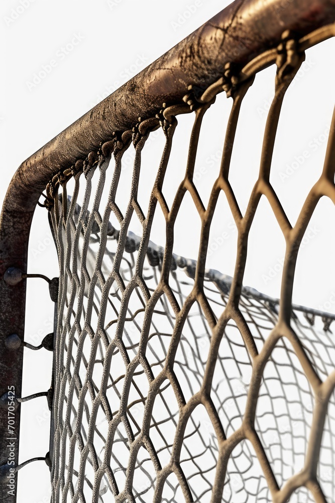Poster a detailed view of a chain link fence. this image can be used to represent security, boundaries, or 