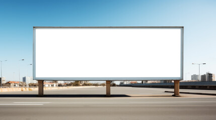 Vacant advertising billboard on highway with clear sky, perfect for marketing. Visibility concept. Generative AI