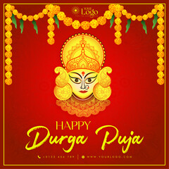 Vector beautiful decorative happy Durga pooja Indian festival card design